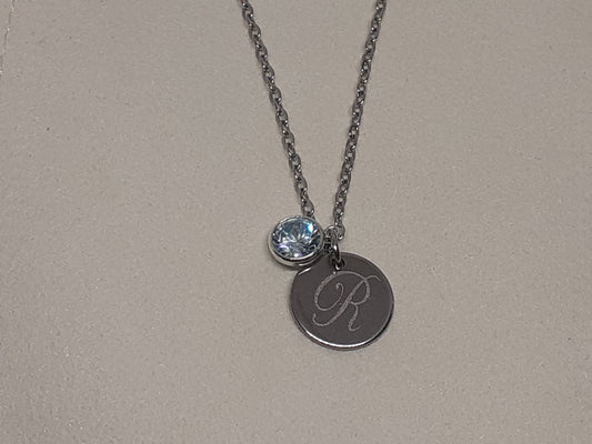 Silver Initial & Birthstone Necklace